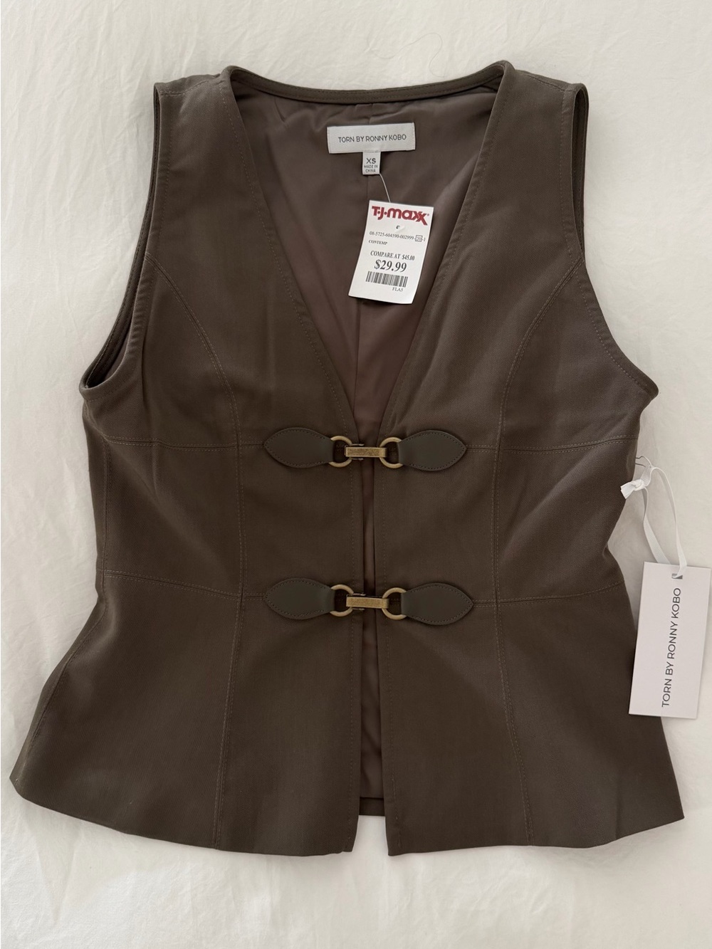 Torn by Ronny Kobo Olive Toggle Vest Top XS NWT